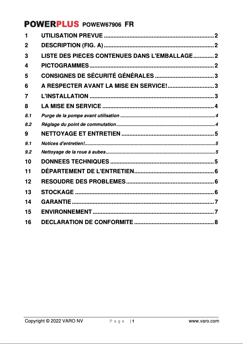 Page n°1 - Manuel utilisateur PowerPlus POWEW67906