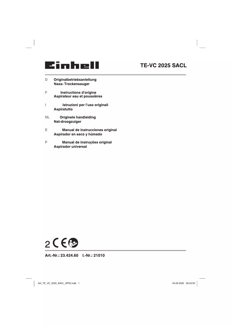 Page n°1 - Manuel utilisateur Einhell TE-VC 2025 SACL