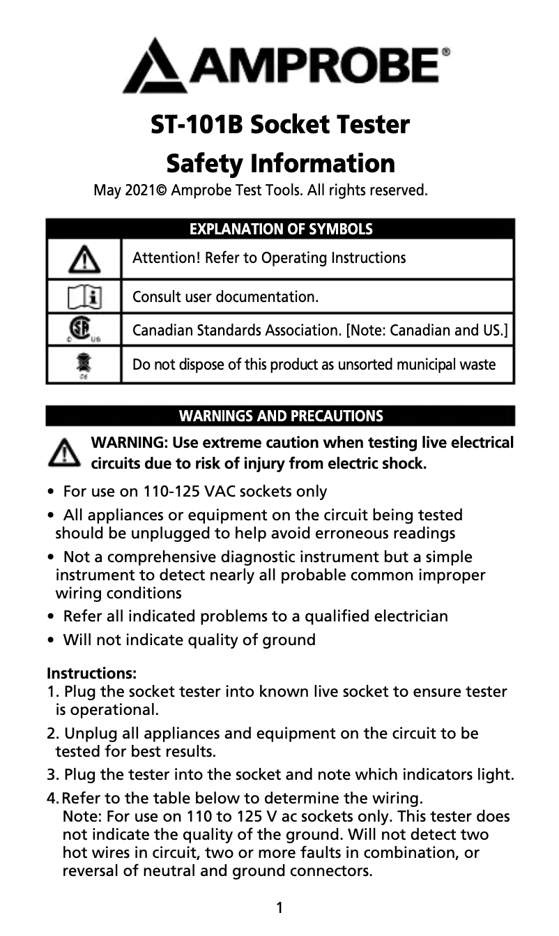 Página 1 del manual Manual de usuario Amprobe ST-101B