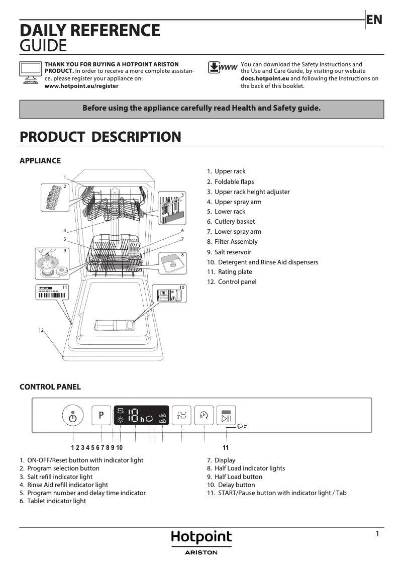 Page 1 de la notice Mode d'emploi Hotpoint HSIC3M19C