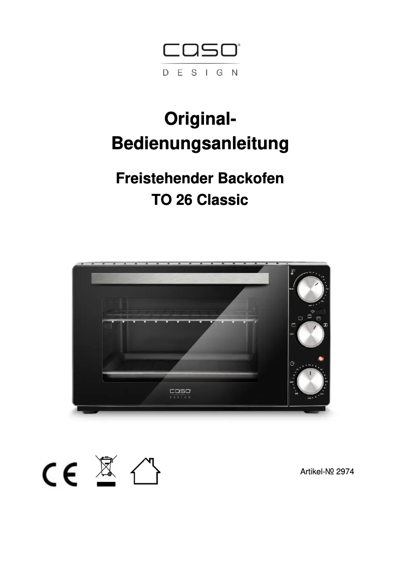 Page 1 de la notice Manuel utilisateur Caso TO 26 Classic