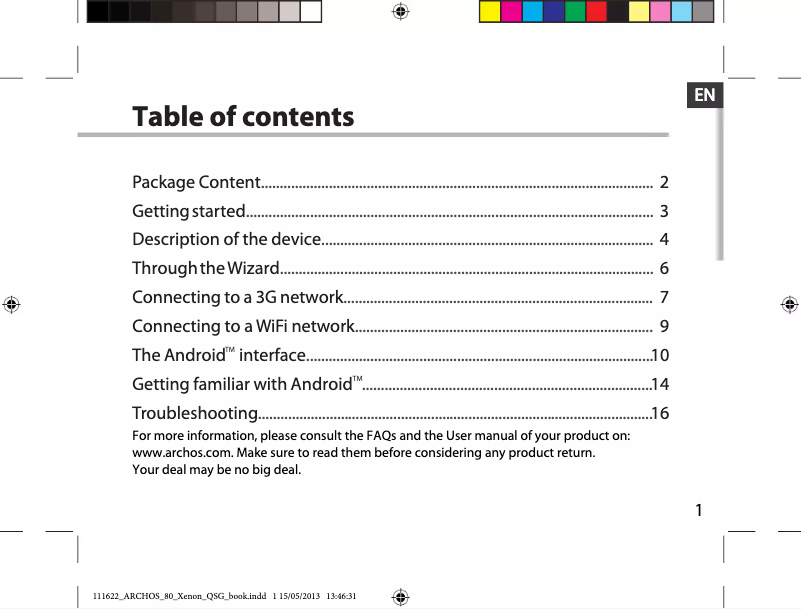 Page n°1 - Manuel utilisateur Archos 80 Helium