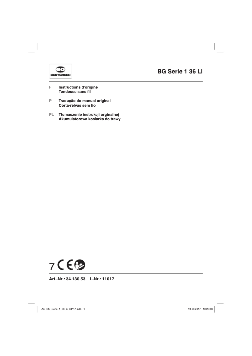 Page n°1 - Manuel utilisateur Bestgreen BG Serie 1 36 Li