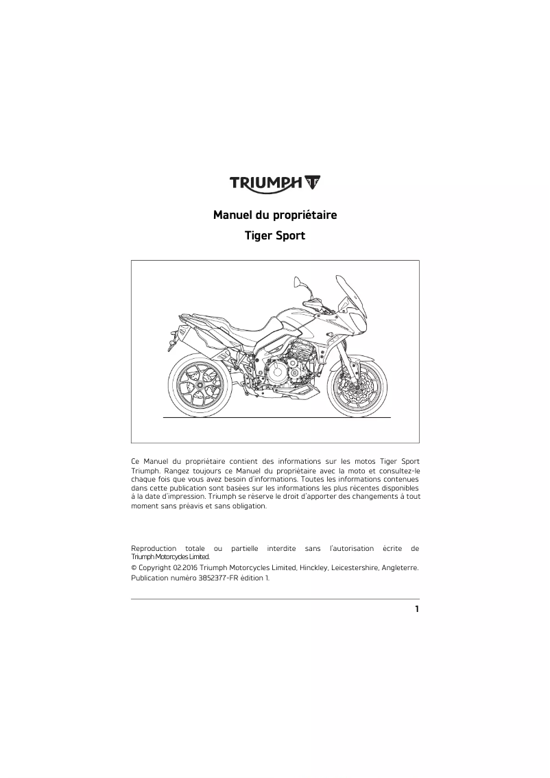 Page n°1 - Manuel utilisateur Triumph Tiger Sport 1050 (2018)