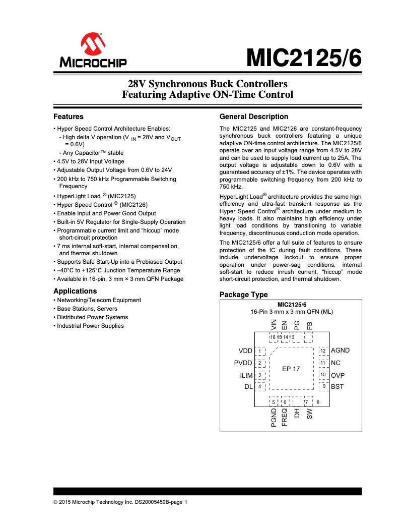 Page 1 de la notice Manuel utilisateur Microchip MIC2125