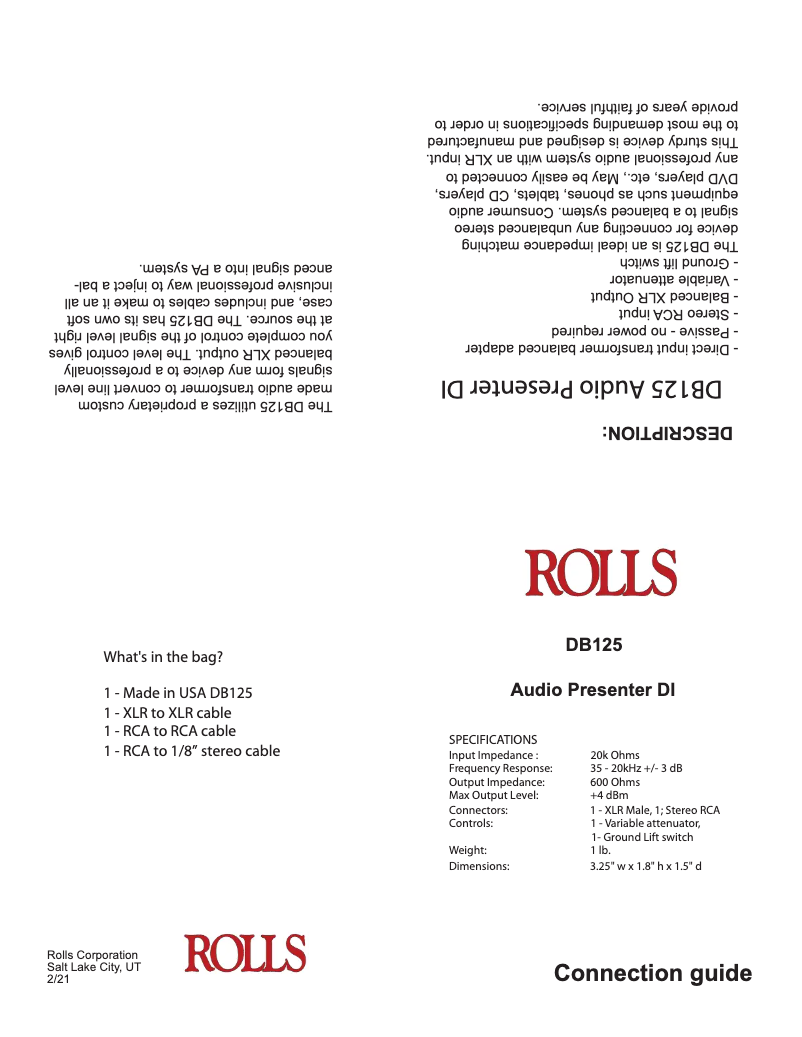 Page 1 de la notice Manuel utilisateur Rolls DB125