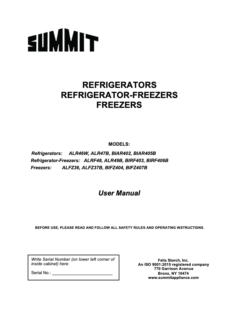 Image de la première page du manuel de l'appareil ALFZ36SSTB
