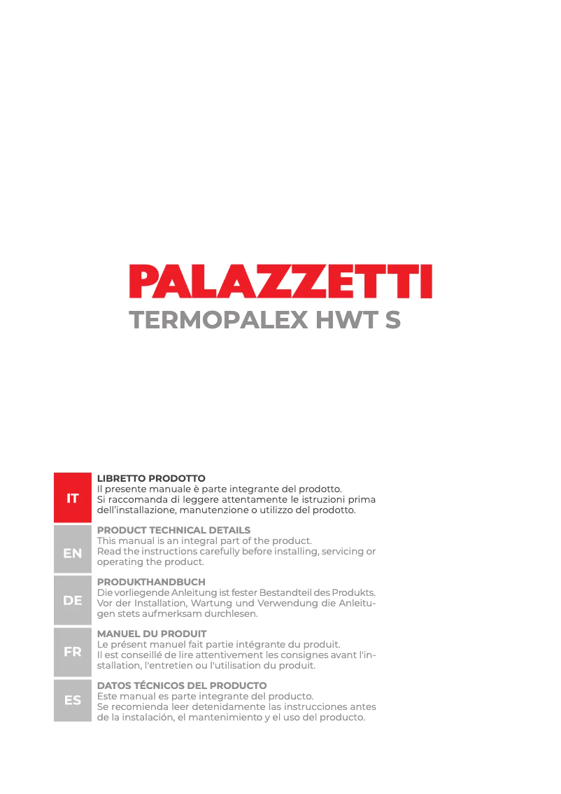 Page n°1 - Manuel utilisateur Palazzetti TERMOPALEX HWT S78F