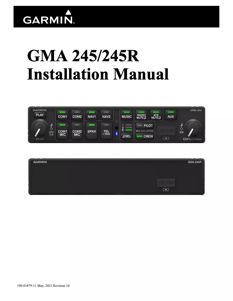 Page 1 de la notice Guide d'installation Garmin GMA 245R