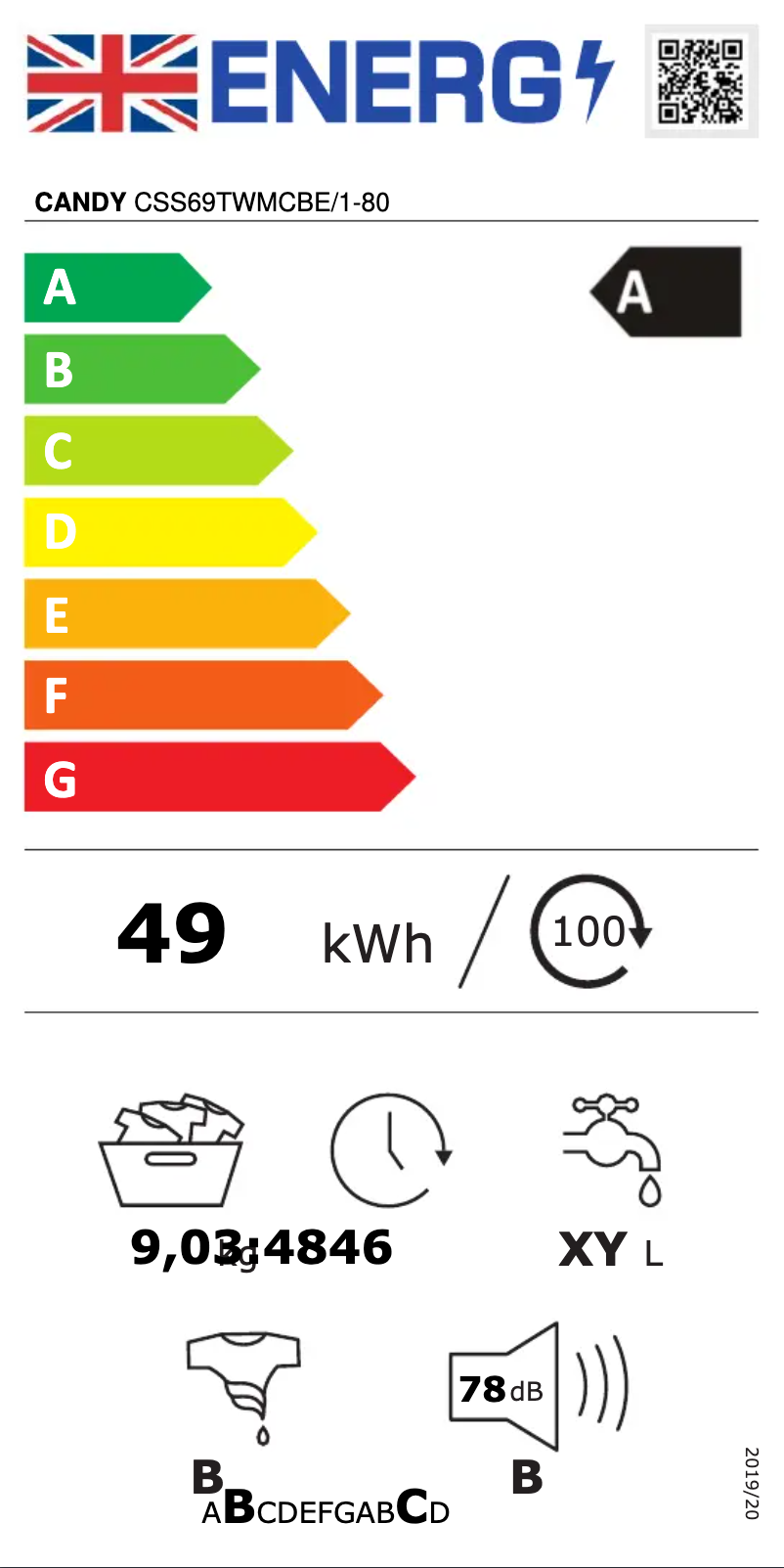 Page n°1 - Label énergétique Candy CSS69TWMCBE/1-80