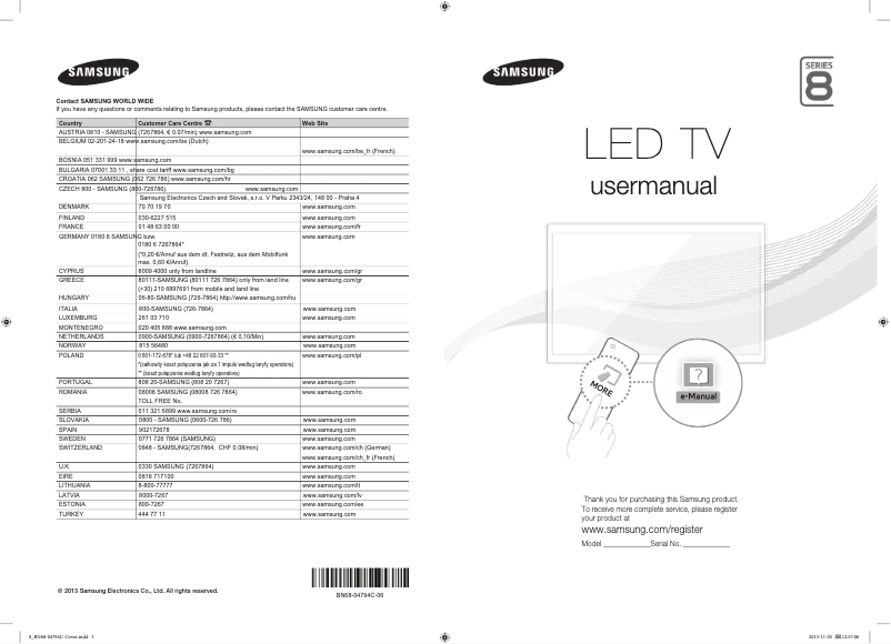 Page 1 de la notice Manuel utilisateur Samsung UE55F8000SL