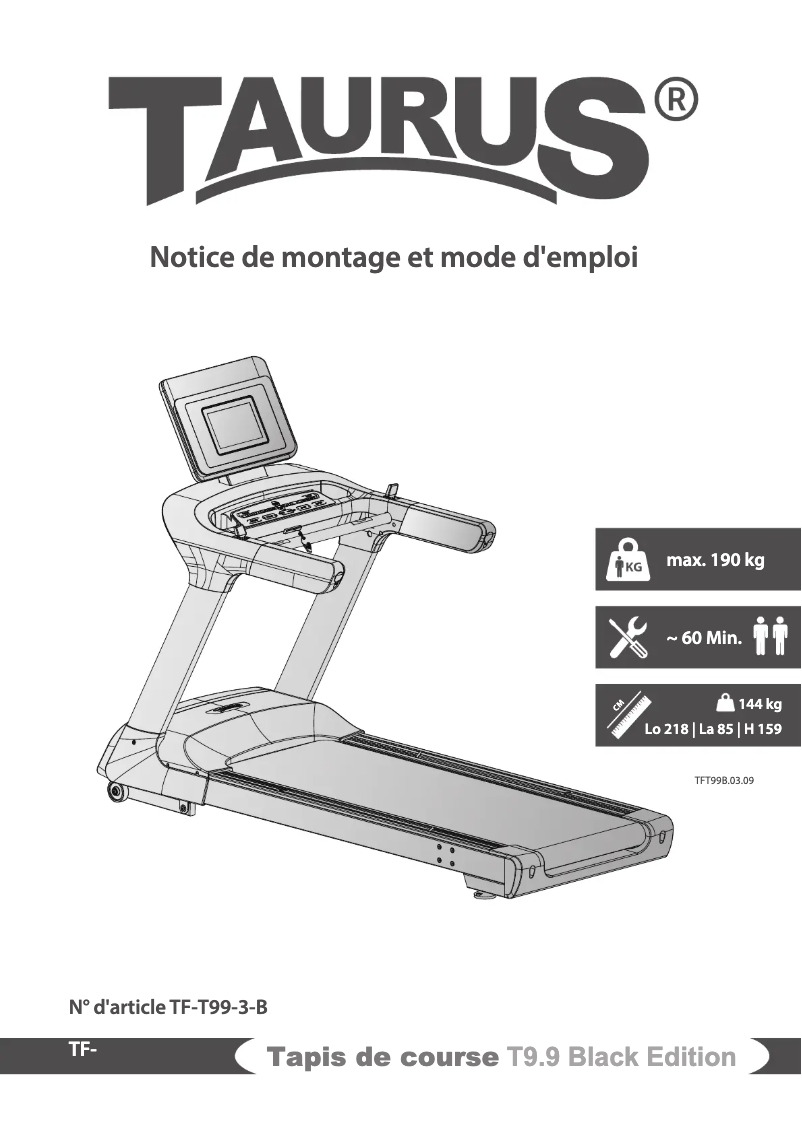 Page 1 de la notice Manuel utilisateur Taurus T9.9 Black Edition