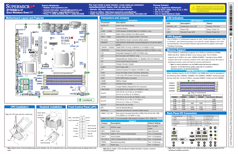 Page 1 de la notice Guide de démarrage rapide Supermicro X11SSQ-L