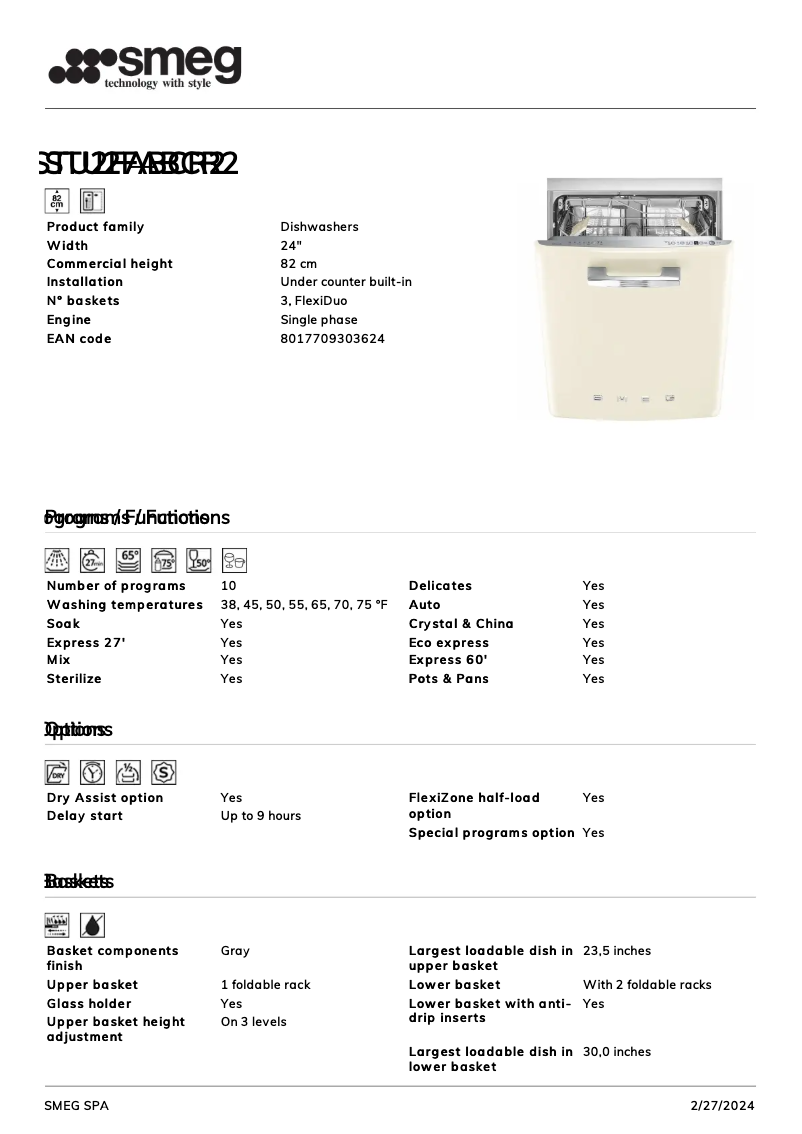 Page n°1 - Fiche technique Smeg STU2FABCR2