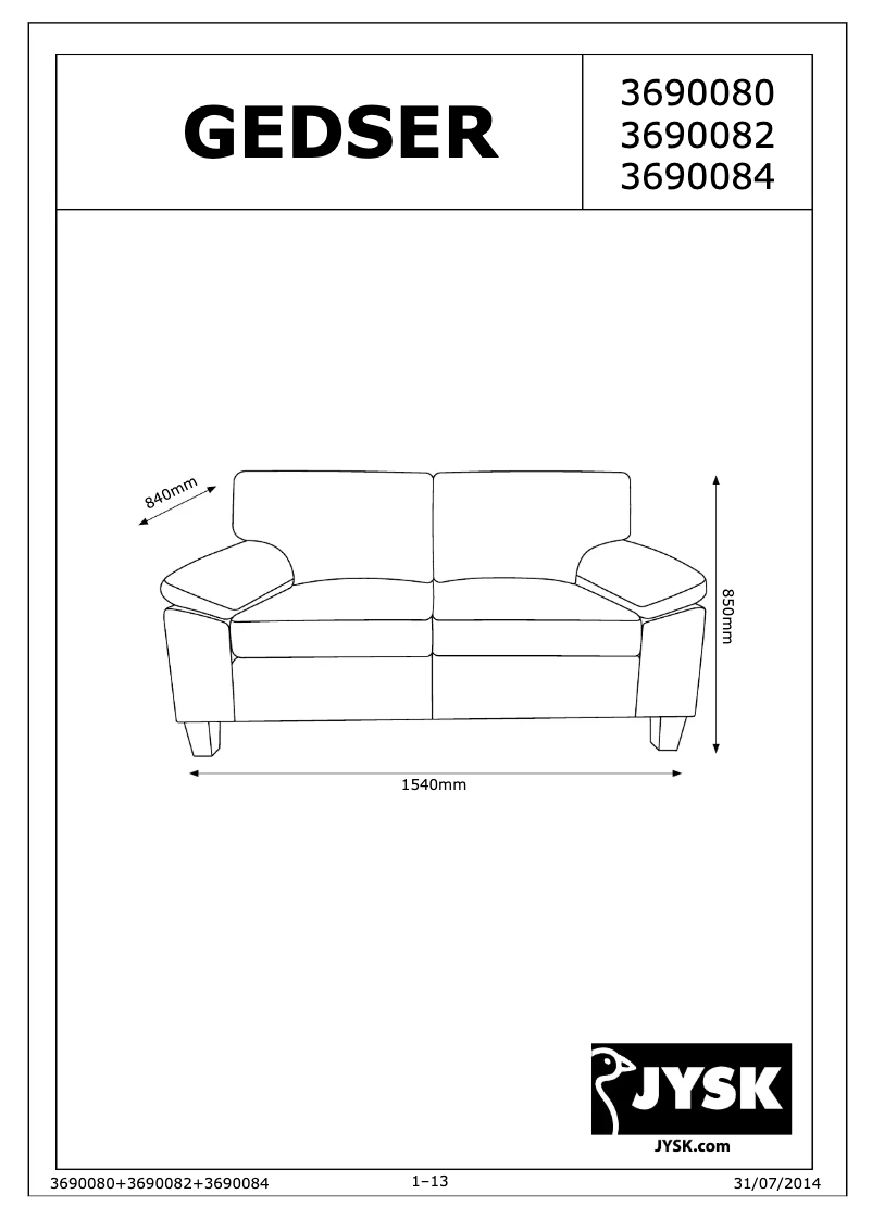 Page n°1 - Manuel utilisateur JYSK Gedser (150x85x84)