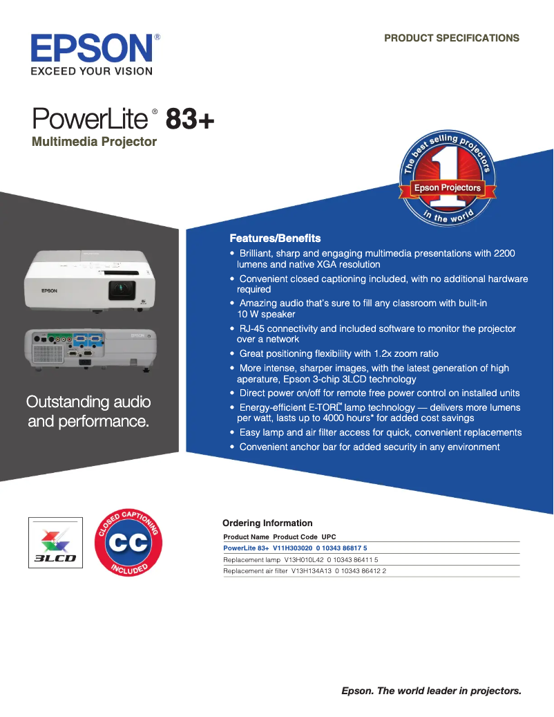 Imagen de la primera página del manual del dispositivo PowerLite 83+