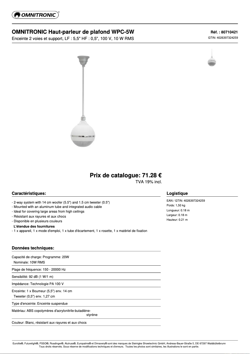 Page n°1 - Fiche technique Omnitronic WPC-5W