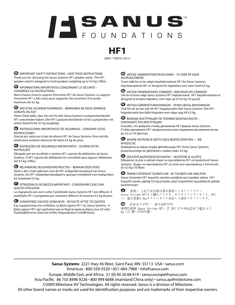 Page n°1 - Manuel utilisateur Sanus HF1