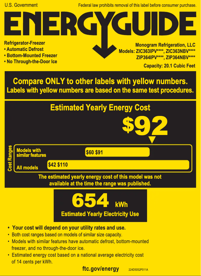 Page 1 de la notice Label énergétique Monogram ZIC363IPVRH