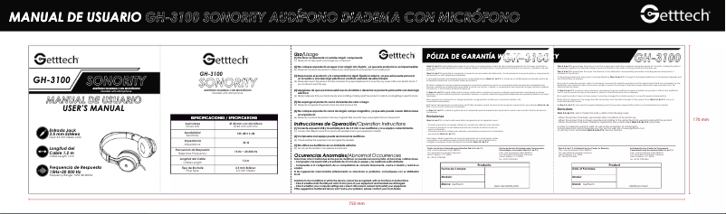 Imagen de la primera página del manual del dispositivo GH-3100R