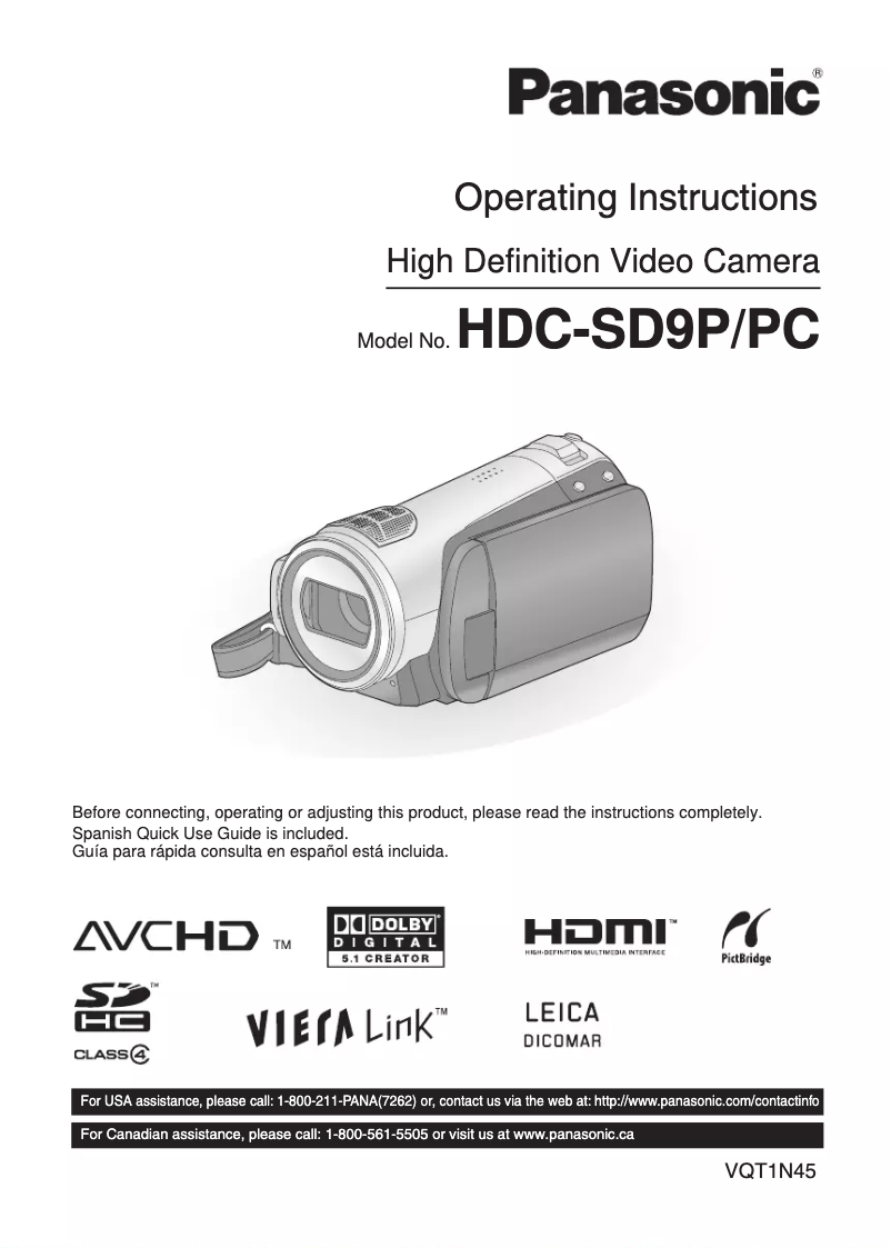 Page n°1 - Manuel utilisateur Panasonic HDC-SD9