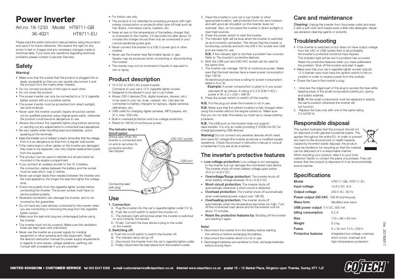 Page 1 of the manual User Manual Cotech HT8711