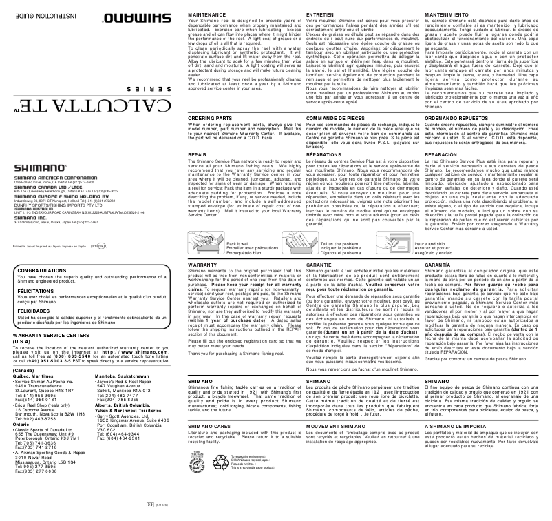 Image de la première page du manuel de l'appareil Calcutta TE 200