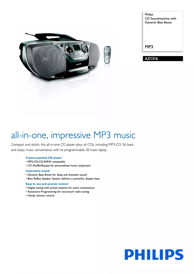 Page n°1 - Brochure Philips AZ1316