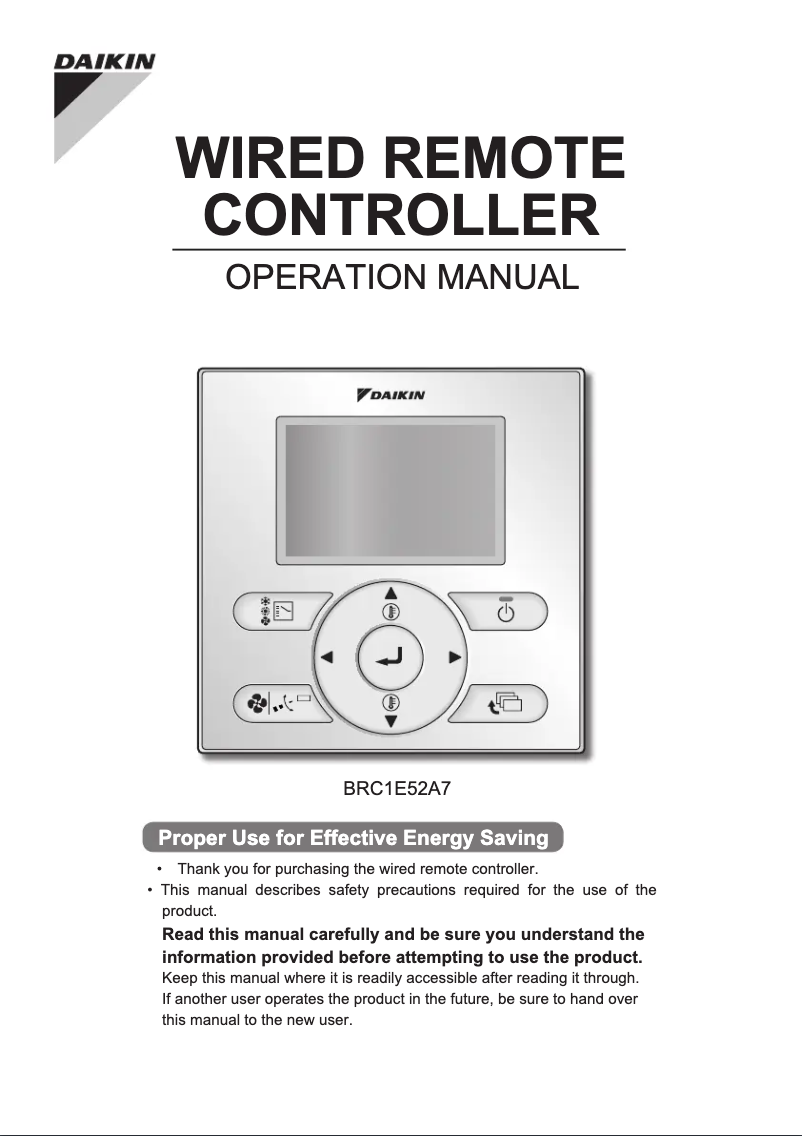 Page 1 de la notice Manuel utilisateur Daikin BRC1E52A