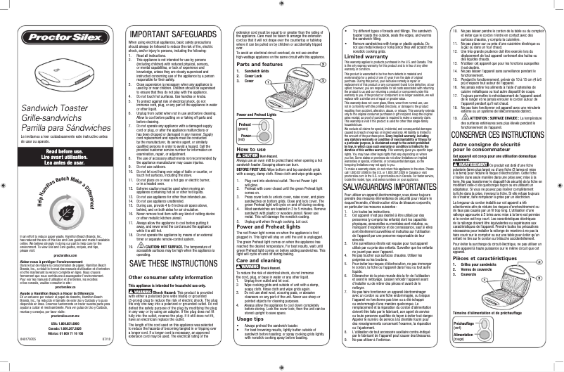 Page 1 de la notice Manuel utilisateur Proctor Silex 25408Y