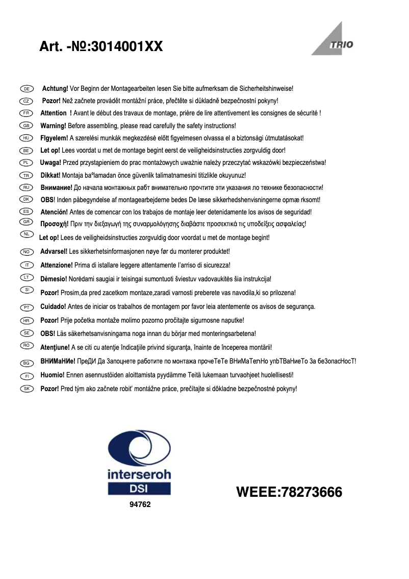 Page n°1 - Manuel utilisateur Trio Lighting Diego 301400124