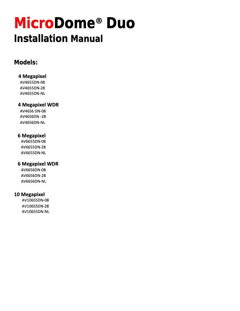 Page n°1 - Manuel utilisateur Arecont Vision AV4655DN-28
