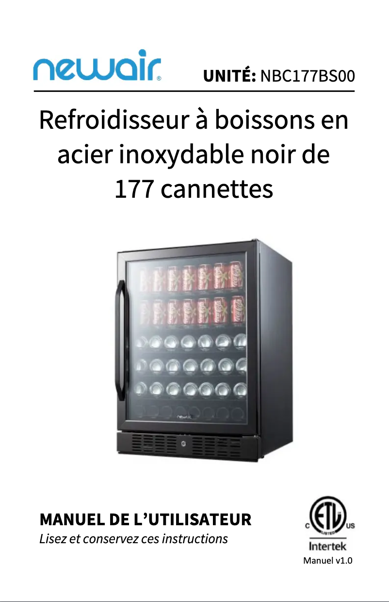 Page n°1 - Manuel utilisateur NewAir ABR-1770