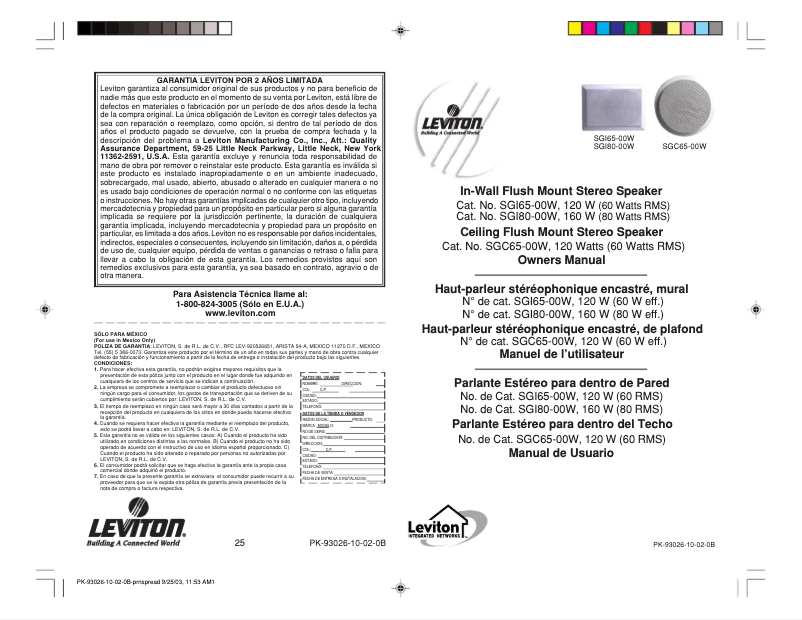 Page 1 de la notice Manuel utilisateur Leviton SGC6500W