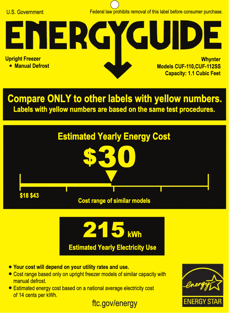 Page n°1 - Label énergétique Whynter CUF-112SS