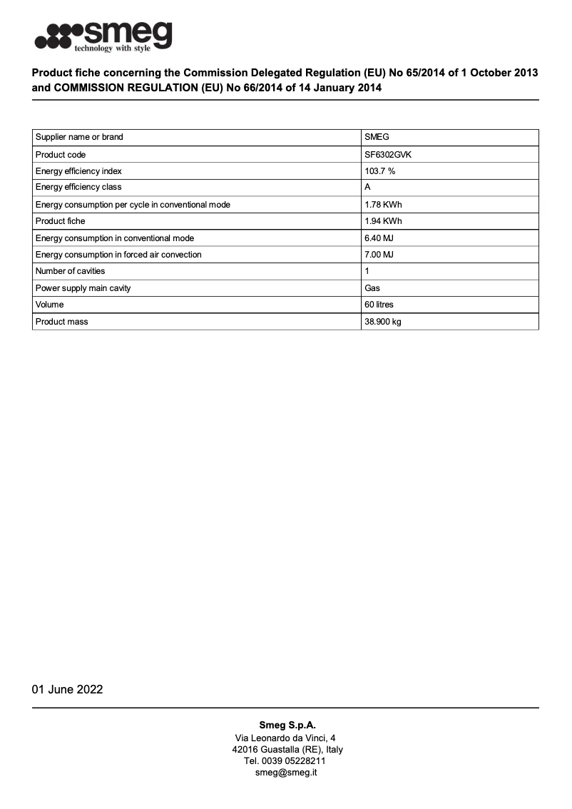 Page 1 de la notice Brochure Smeg SF6302GVK