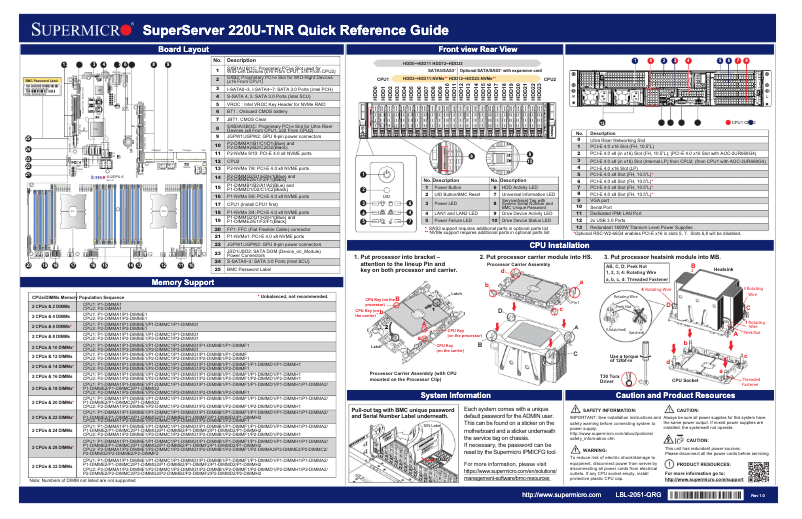 Image de la première page du manuel de l'appareil SuperServer SYS-220U-TNR