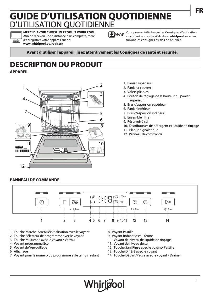 Page 1 de la notice Manuel utilisateur Whirlpool WFC 3C25 F