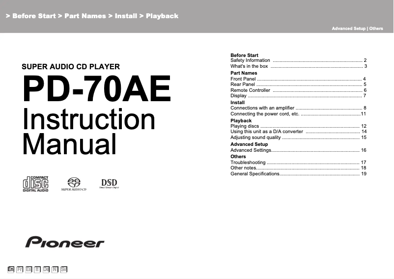 Page 1 de la notice Manuel utilisateur Pioneer PD-70AE