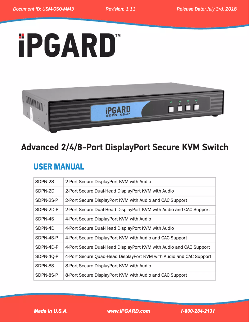 Page 1 de la notice Manuel utilisateur iPGARD SDPN-8S-P
