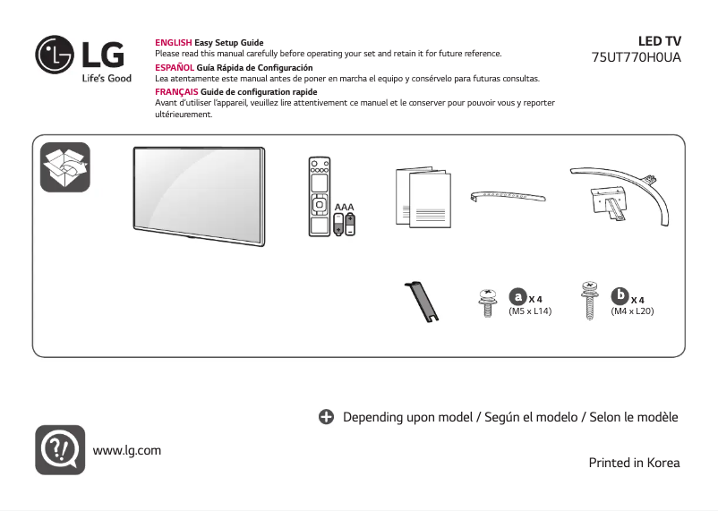 Image de la première page du manuel de l'appareil 75UT770H