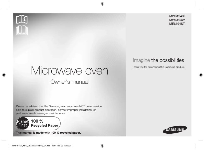 Page n°1 - Manuel utilisateur Samsung ME6194ST