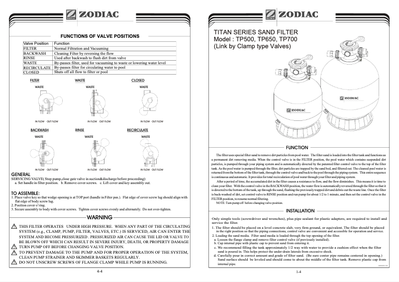 Page 1 de la notice Manuel utilisateur Zodiac TP700