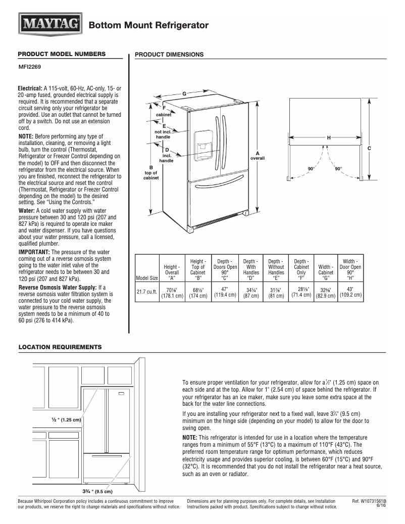 Page n°1 - Fiche technique Maytag MFI2269FRB