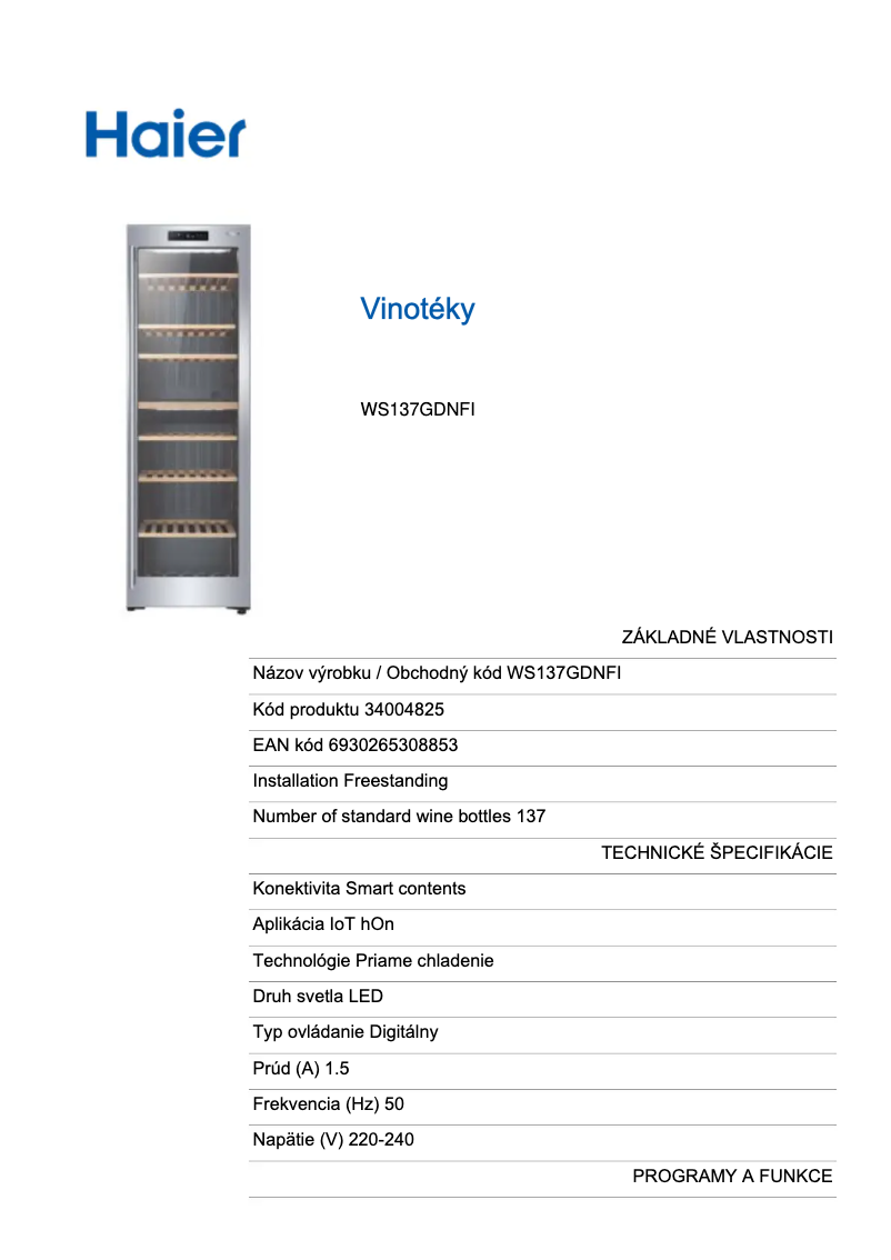Page n°1 - Fiche technique Haier WS137GDNFI