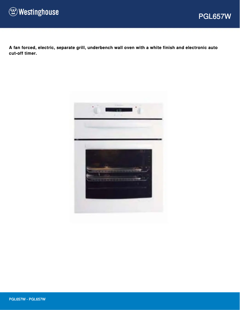 Page n°1 - Fiche technique Westinghouse PGL657W