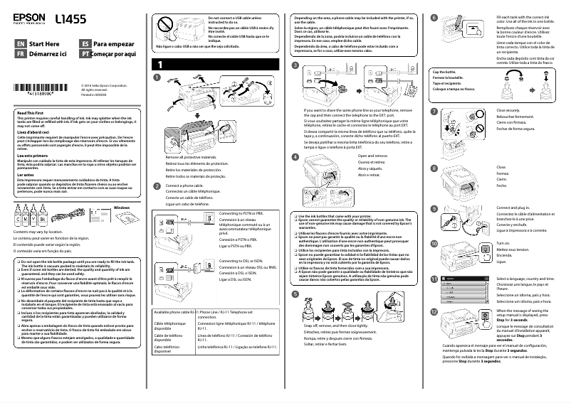 Page n°1 - Guide d'installation Epson L1455