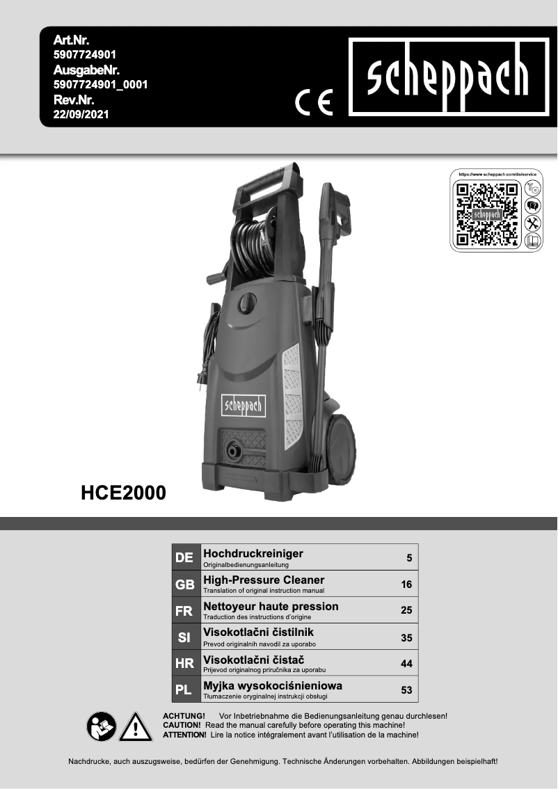 Page 1 de la notice Manuel utilisateur Scheppach HCE2000