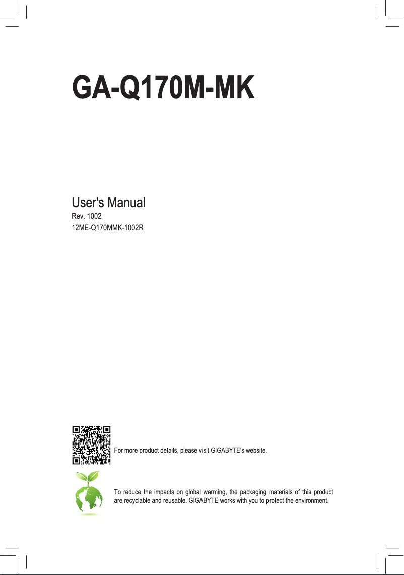 Page 1 de la notice Manuel utilisateur Gigabyte GA-Q170M-MK