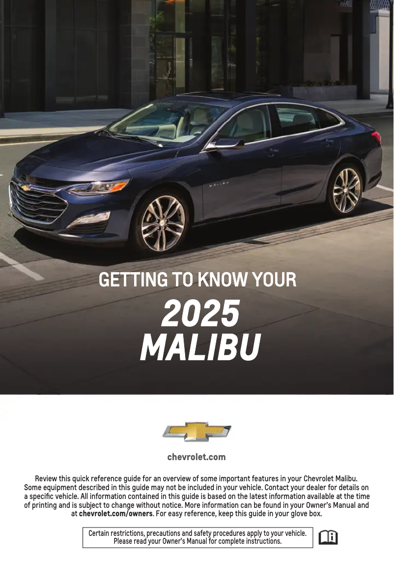Page 1 de la notice Guide de démarrage rapide Chevrolet Malibu (2025)